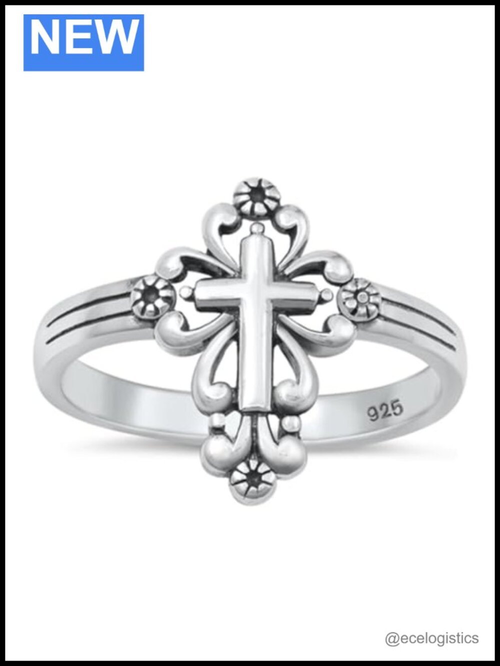 Sterling Silver Victorian Style Cross Ring Band Women's Statement Jewelry